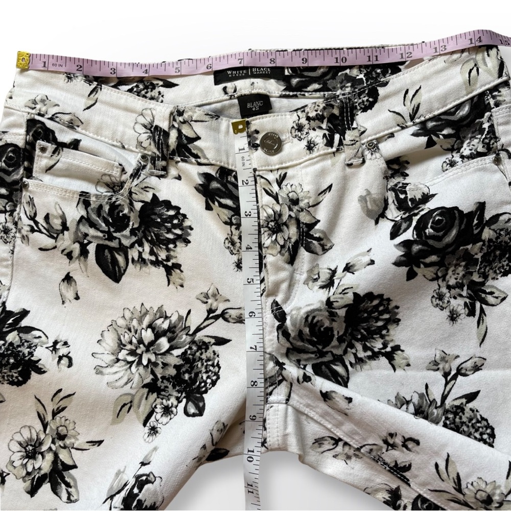 White House Black Market Black Rose Floral Blanc Women's Slim Ankle Denim Pant - Picture 12 of 15